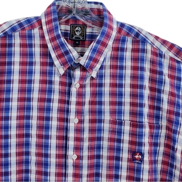 Cinch Shirt Button Down LS Patriotic Red Wht Blue Ombre Plaid Men XL (Fits 2XL) - Picture 1 of 15